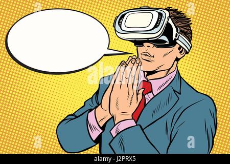 Prayer of VR reality, religion and technology Stock Vector