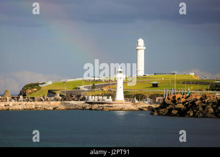 Wollongong Flagstaff Point with the two lighthouses and just a hint of rainbow top left Stock Photo