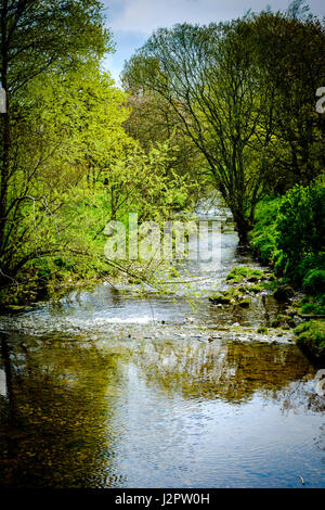 The Lyne Water in the village of West Linton, Scottish Borders Stock Photo