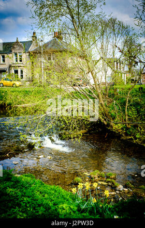 The Lyne Water in the village of West Linton, Scottish Borders Stock Photo