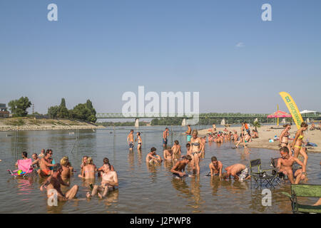 People at the beach of Sziget Festival in Budapest, Hungary Stock Photo