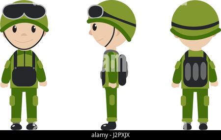 Cartoon character of the worker, soldier, construction worker. The guy in the form of talisman. Worker, builder, soldier mascot logo. Vector illustration. Stock Vector