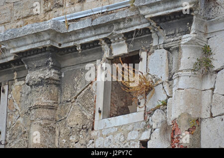 modern window and habitation built into the ancient roman emperor Diocletian's Palace, Split, Croatia Stock Photo