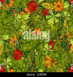 hand drawn vector floral seamless pattern with leaves and flowers Stock Vector