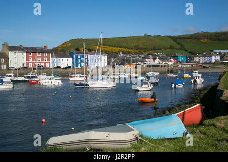 A charming Georgian port town Aberaeron, Ceredigion, West Wales with sailing boats and fishing boats in the harbour. Stock Photo