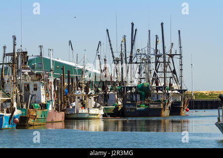 BELFORD, NEW JERSEY - April 11, 2017: Commercial fishing boats are docked at the Belford Seafood Cooperative Stock Photo
