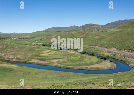 River bend on road to Semonkong, Maseru District, Kingdom of Lesotho Stock Photo
