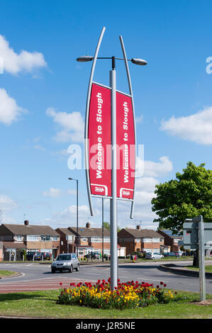 'Welcome to Slough' sign on Bath Road (A4), Slough, Berkshire, England, United Kingdom Stock Photo