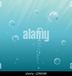 Deep sea with bubbles, sprays and shiny rays underwater Stock Vector