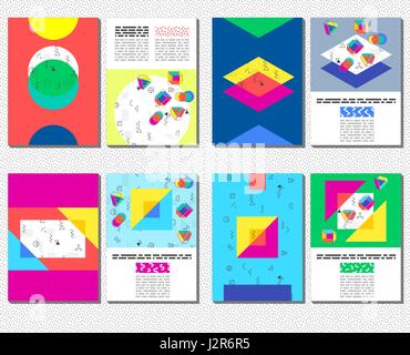Flyer, leaflet, booklet layout set. Editable design template collection. A4 2-fold brochure with abstract elements in trendy style Stock Vector