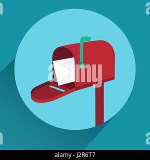 Flat red mailbox with long shadow Stock Vector