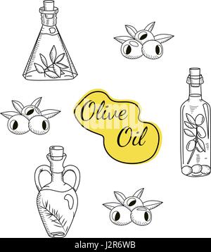 Olive oil doodle icons Stock Vector