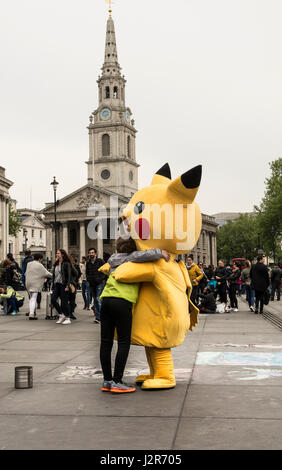 Pikachu the friendly Pokemon character in Trafalgar Square, London, England, UK Stock Photo