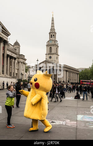 Pikachu the friendly Pokemon character in Trafalgar Square, London, England, UK Stock Photo