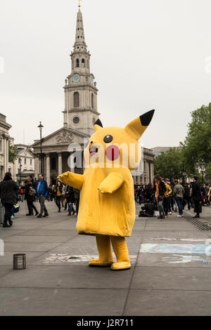 Pikachu the friendly Pokemon character in Trafalgar Square, London, England, UK Stock Photo