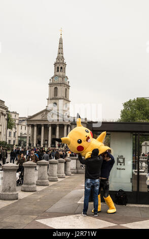 Pikachu the friendly Pokemon character in Trafalgar Square, London, England, UK Stock Photo