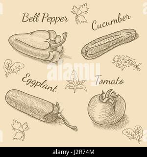 Set of vegetables with bell pepper Stock Vector