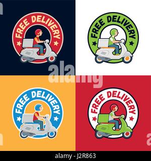 Vector delivery service scooter label collection. Stock Vector