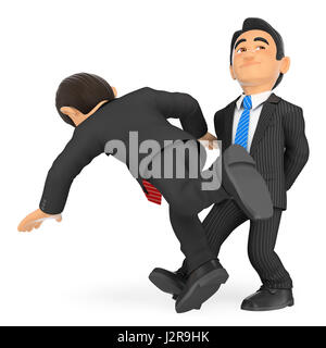 3d business people illustration. Businessman making the trip up to a workmate. Isolated white background. Stock Photo