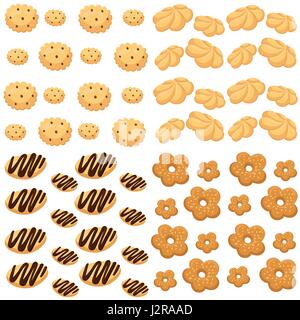Cookies vector illustration cake isolated on white Assortment of nine delicious cookies of various shape and taste Stock Vector