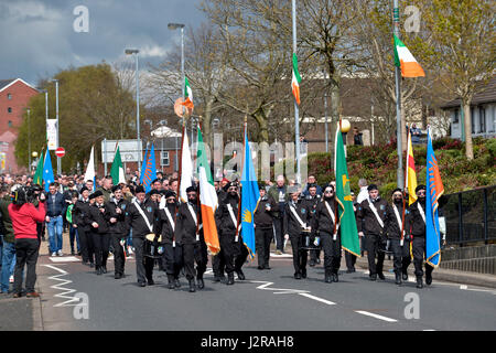 A dissident republican colour party and band at an Unfinished Revolution Easter Rising commemoration parade in Derry, Londonderry, Northern Ireland. Stock Photo