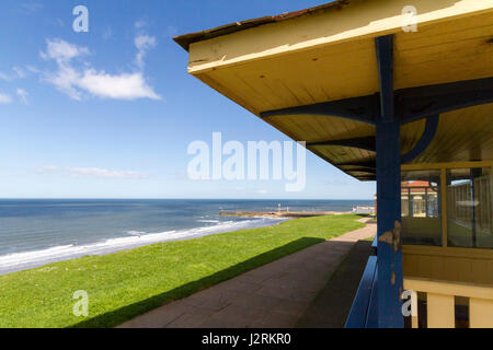 Victorian style shelter along the top of West Cliff, Whitby, North Yorkshire, England Stock Photo
