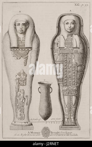 A Mummy brought from Egypt to the Right Honourable Lord Charles Cavendish - Pococke Richard - 1743 Stock Photo