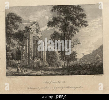 Abbey of LLan Egwerst 1779 - An image from a set of 8 extra-illustrated volumes of A tour in Wales by Thomas Pennant (1726-1798) that chronicle the three journeys he made through Wales between 1773 and 1776. These volumes are unique because they were compiled for Pennant's own library at Downing. This edition was produced in 1781. The volumes include a number of original drawings by Moses Griffiths, Ingleby and other well known artists of the period. Stock Photo