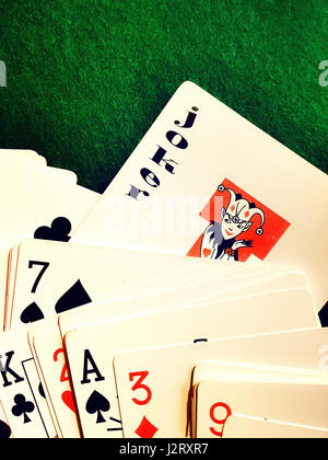 Deck of Cards with Joker in the center Stock Photo
