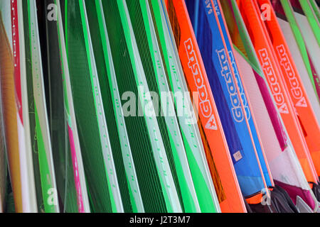 Windsurfing Sails stacked for storage Stock Photo