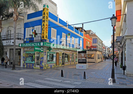 Farmacia Pharmacy) with brightly coloured and tiled exterior, Fuengirola, Spain Stock Photo