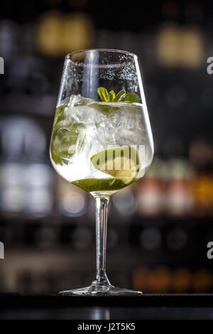 Freshly made mojito with lime and mint leaves Stock Photo