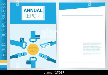 Crowdfunding book cover in A4 size template with flat design charts, ideal for company information or infographic annual report Stock Vector
