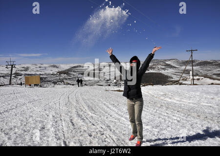 Skiing in Kingdom of Lesotho Highland mountains Africa Stock Photo