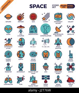 Space and galaxy outline icons concept in modern style for web or print illustration Stock Vector