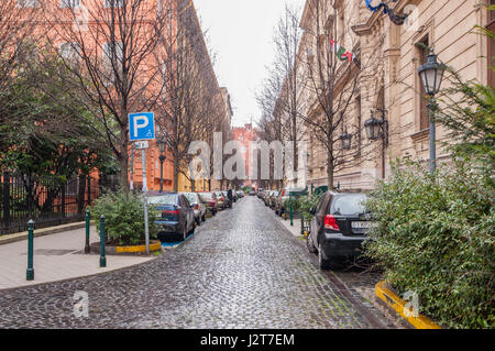 BUDAPEST, HUNGARY - FEBRUARY 21, 2016: View of the Reviczky street in the Budapest Stock Photo