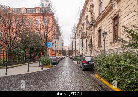 BUDAPEST, HUNGARY - FEBRUARY 21, 2016: View of the Reviczky street in the Budapest Stock Photo