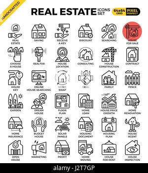 Real estate home concept detailed line icons set in modern line icon style concept for ui, ux, web, app design Stock Vector