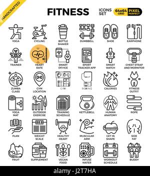 Fitness, sport, gym, health detailed line icons set in modern line icon style concept for ui, ux, web, app design Stock Vector