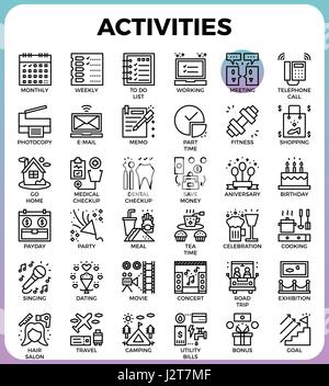 Daily Activities concept detailed line icons set in modern line icon style concept for ui, ux, web, app design Stock Vector