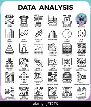 Data Analysis concept detailed line icons set in modern line icon style concept for ui, ux, web, app design Stock Vector