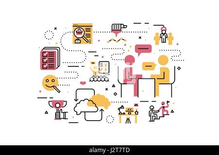 HR - Human resource line icons illustration. Design in modern style with related icons ornament concept for website, app, web banner. Stock Vector