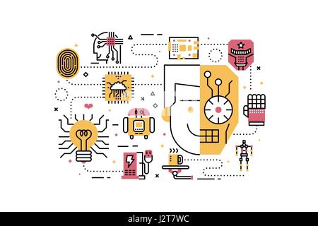 Robotics line icons illustration. Design in modern style with related icons ornament concept for website, app, web banner. Stock Vector