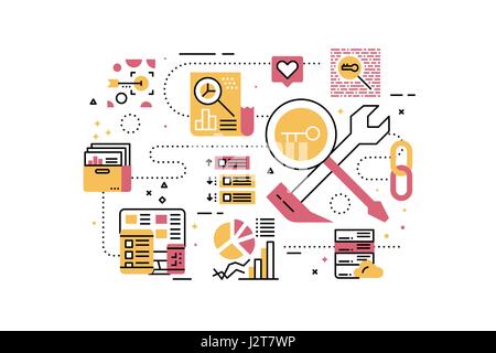 SEO - search engine optimization line icons illustration. Design in modern style with related icons ornament concept for website, app, web banner. Stock Vector