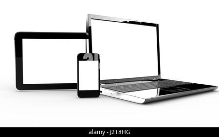 Pc, tablet and phone isolated on a white background Stock Photo