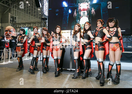 Chiba, Japan. 30th Apr, 2017. Booth assistants pose for a photograph during the Niconico Chokaigi festival in Makuhari Messe Convention Center on April 30, 2017, Chiba, Japan. Niconico is a Japanese social video website with over 62 million registered users. The two day Niconico Chokaigi festival allows users and creators to communicate face to face. Credit: Rodrigo Reyes Marin/AFLO/Alamy Live News Stock Photo