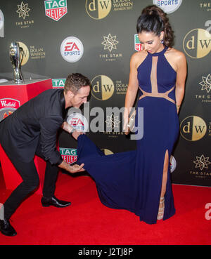 Sydney, Australia. 1st May, 2017.  Fashion stylist and designer Donny Galella seen working styling on the red carpet as vip's, celebrities and sports stars arrive at the Dolan Warren A/W League Awards in Sydney, Australia. Credit: Triangular Pics / Alamy Live News Stock Photo