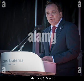 Malmö, Sweden, 1st May, 2017. Swedish Prime Minister Stefan Löfven speaking at the traditional social democratic May 1st demonstration. Tommy Lindholm/Alamy Live News Stock Photo