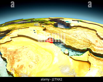 Kuwait in red on model of planet Earth as seen from orbit. 3D illustration with detailed planet surface. Elements of this image furnished by NASA. Stock Photo