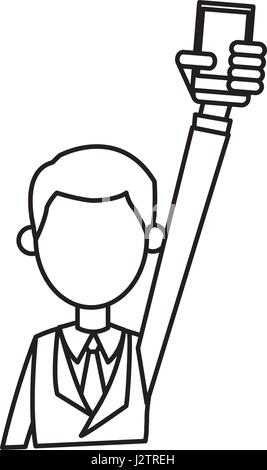 outlined guy bsiness hand holding smartphone Stock Vector